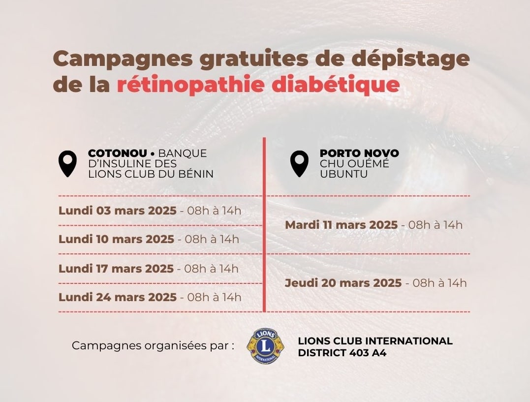 Campagne de dépistage de la rétinopathie diabétique organisée par le Lions Club International District 403 A4