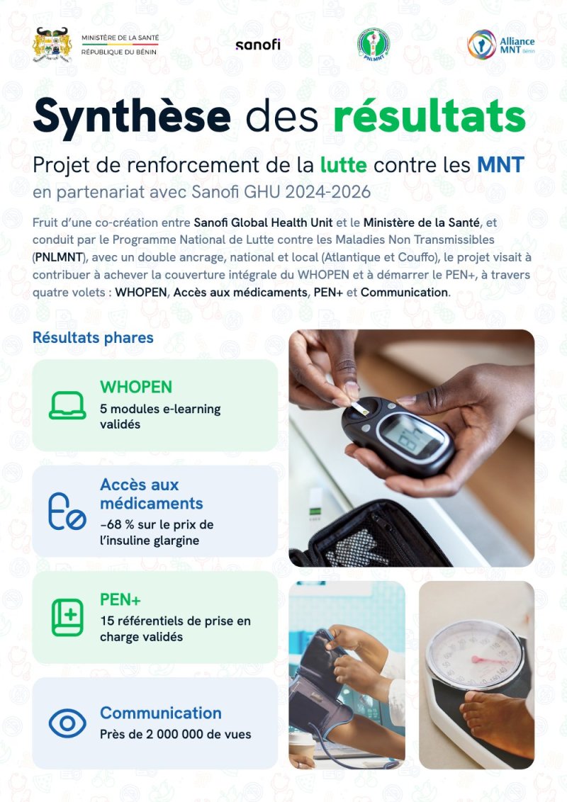 Projet de renforcement de la lutte contre les MNT au Bénin : résultats, acquis et perspectives 2024-2026